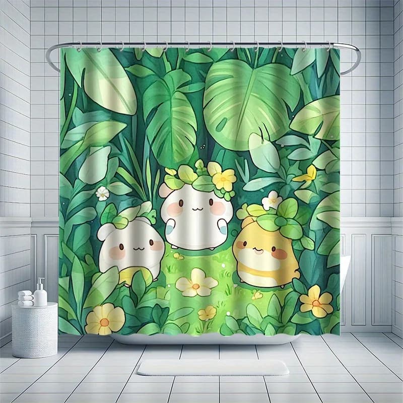 Set tenda da doccia per criceti cartoni animati - Tre criceti in erba, poliestere impermeabile, divisorio per vasca, arredamento moderno per il bagno