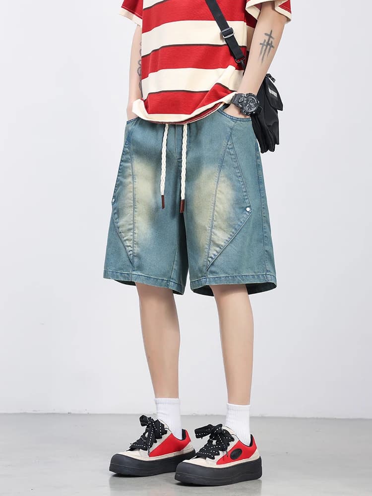 Men's Denim Lyocell Active Shorts, Lightweight and Wide, Big Sizes 8XL 7XL 6XL, Gamba Larga and Dritta