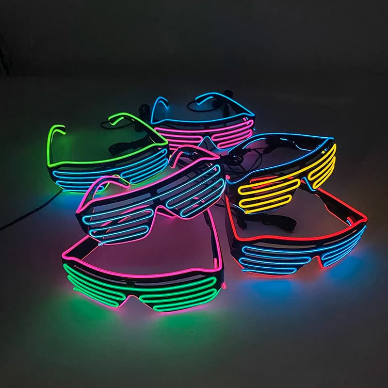 Illumina gli occhiali da sole al neon con otturatore lampeggiante El Wire LED Occhiali da sole Glow Costumi DJ per la notte di Happy Bar