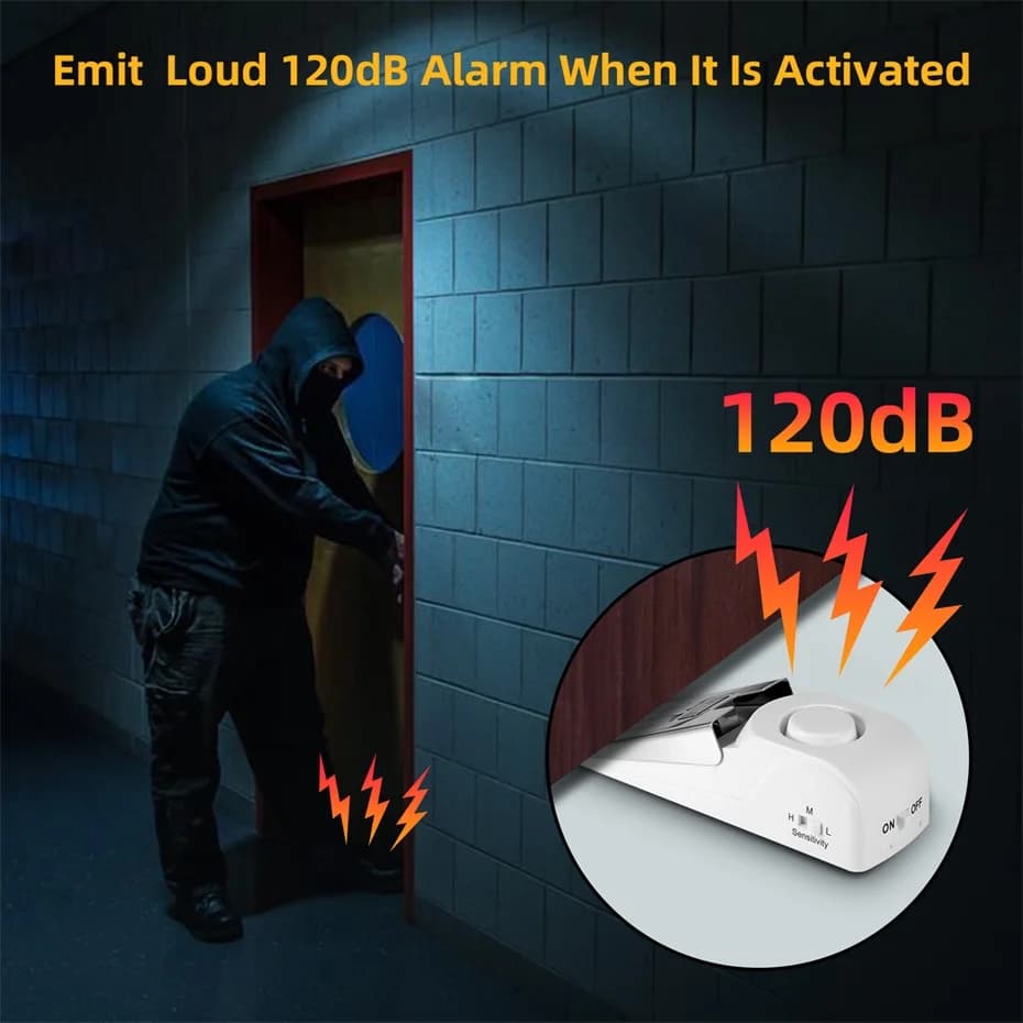 Allarme fermaporta 120dB Sensibilità a 3 livelli Allarme cuneo porta Allarme di sicurezza fermaporta portatile per appartamento di viaggio in hotel domestico
