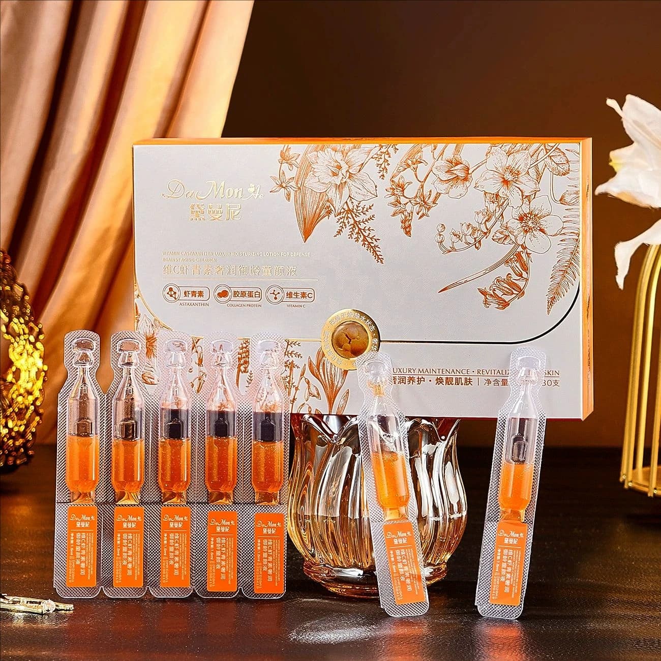 10 pz/scatola Astaxantina Kit Essenza Per Il Viso Collagene Acido Ialuronico Idratante Ringiovanimento Vitamina C Bellezza Cura Della Pelle
