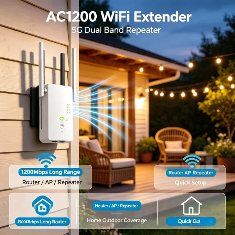1200Mbps WiFi Range Extender Dual‑Band Signal Booster Wireless Repeater Router AP