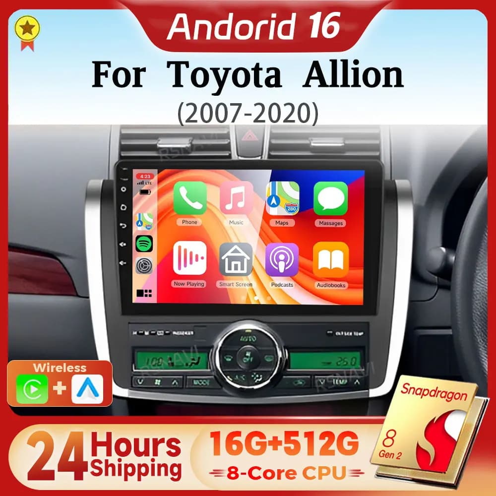 Android 16 Qualcomm Carplay Auto 2K Screen Car Radio Multimedia Player For Toyota Allion T260 2007 - 2020 Autoradio Snapdragon