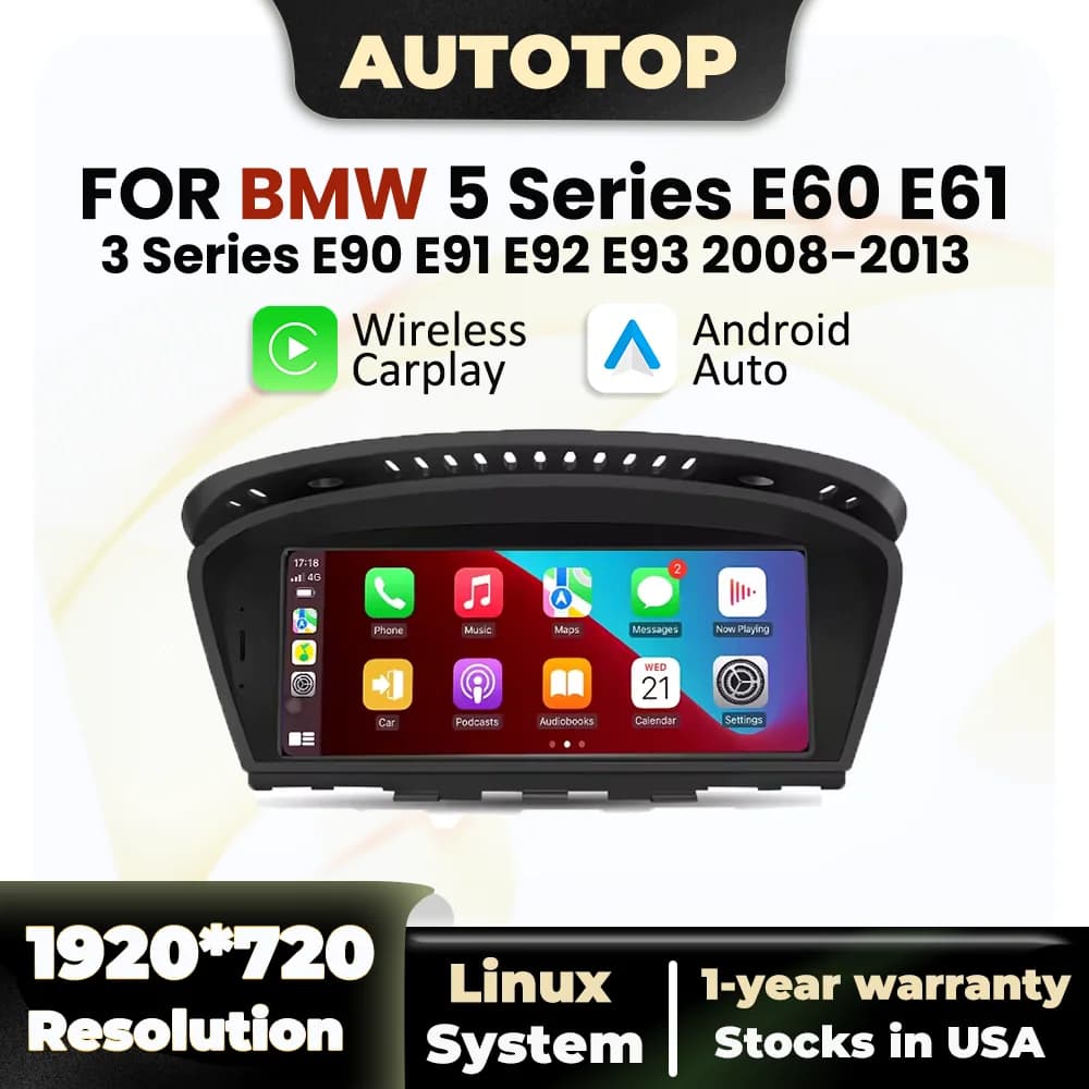 AUTOTOP Sistema Linux Autoradio per BMW Serie 3/5 E60 E61E62 E63 E90 E91E92 E93 Con Wireless CarPlay Android Auto BT Multimedia