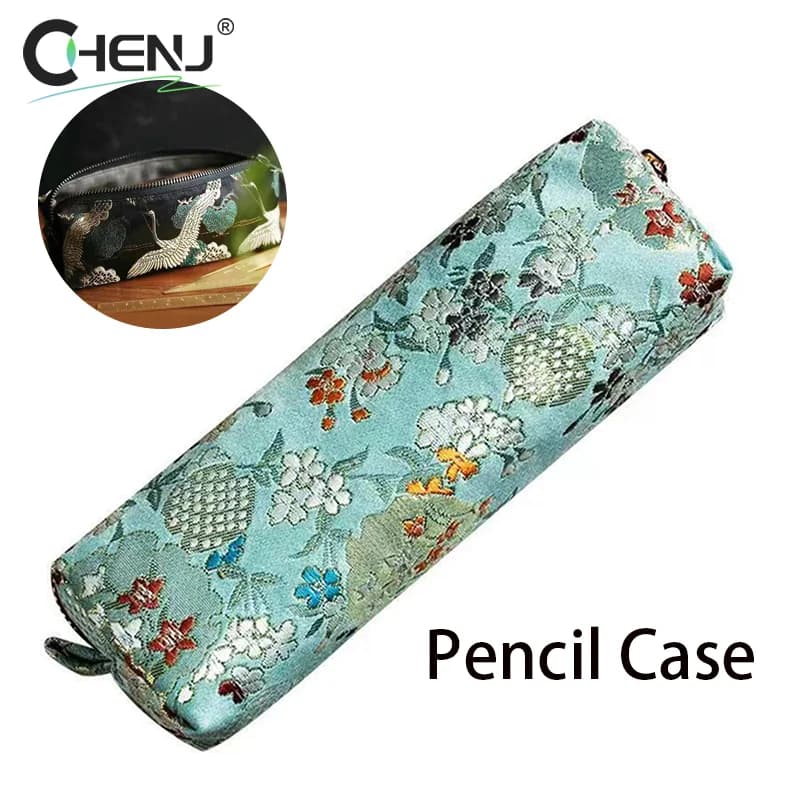 1 pz Vintage oro stampaggio ricamo matita borsa grande capacità Pencilcase matita sacchetto cosmetico cancelleria per studenti