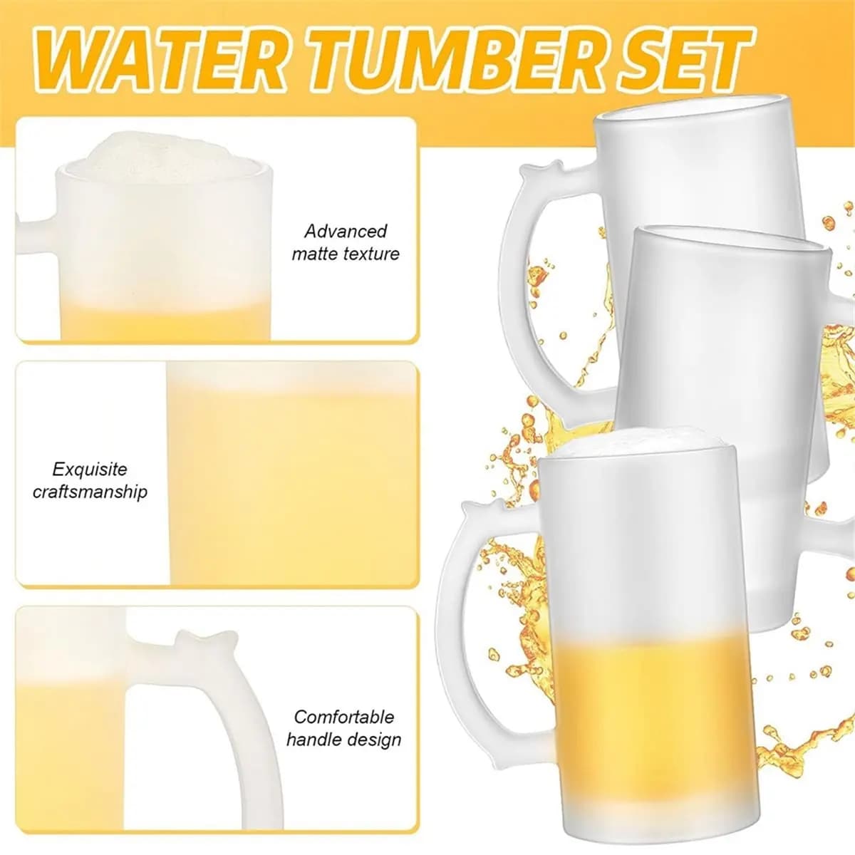 (ABAB) Set di 2 Tazze da Birra Personalizzabili per Sublimazione, Bicchieri da 16 Oz in Vetro Satinato, Personalizzabili con Foto e Testo