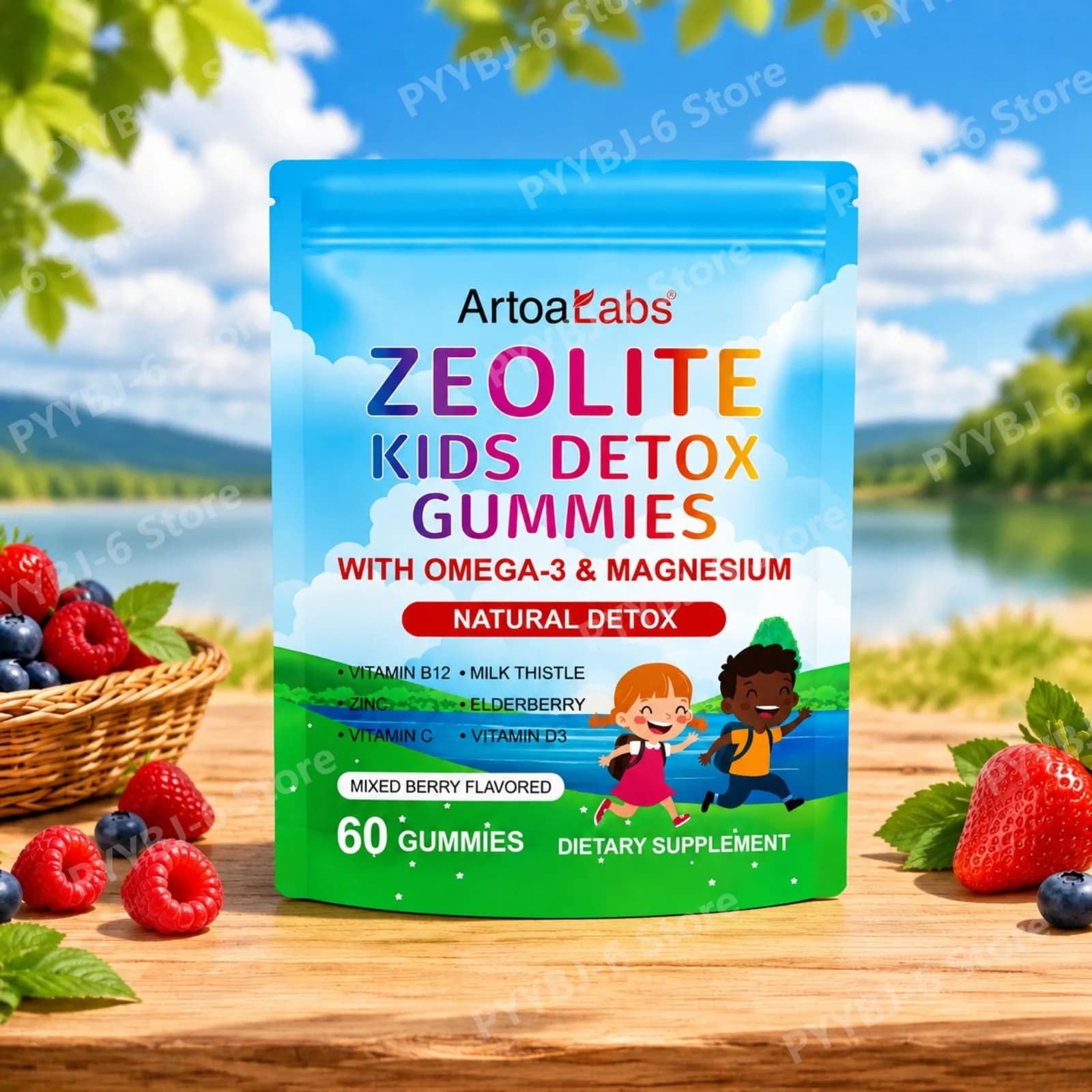 Zeolite Gummies Dietary Supplement with Elderberry, Vitamins B12 C D3, Zinc & Milk Thistle for Liver & Immune Support 60 Pcs