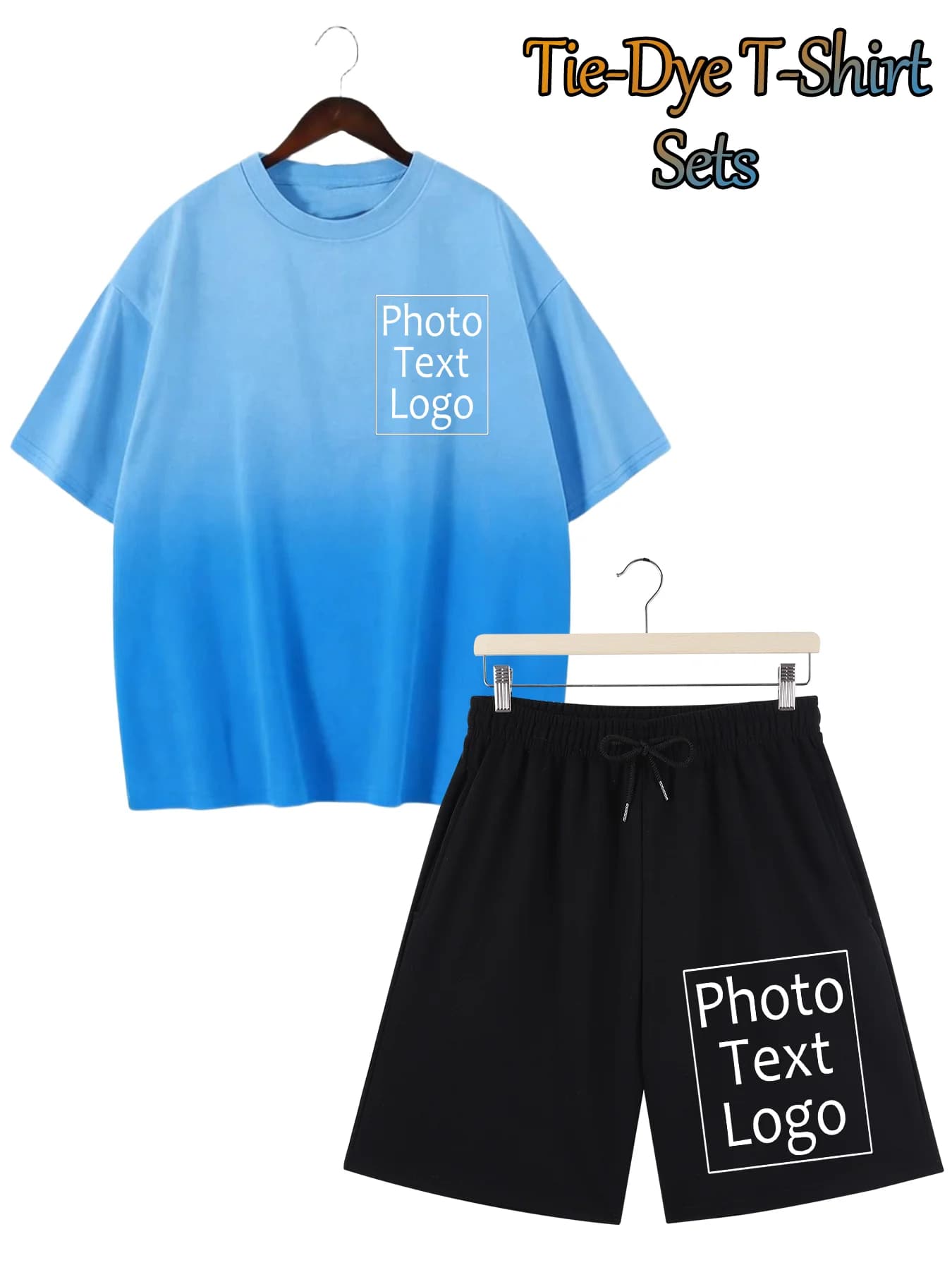 Tie-Dye Cotton T-Shirt Personalized Custom Design Male Beach Fashion Daily Short Sleeve Soft Sport Tops Sets Gym Loose Shorts