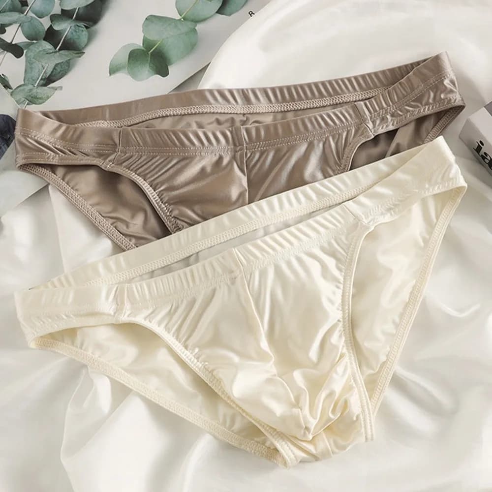 Solid Color Low Waist Men Thin Panties Simple Male Lingerie Men's Underwear Underpants Satin Silk Briefs Gifts