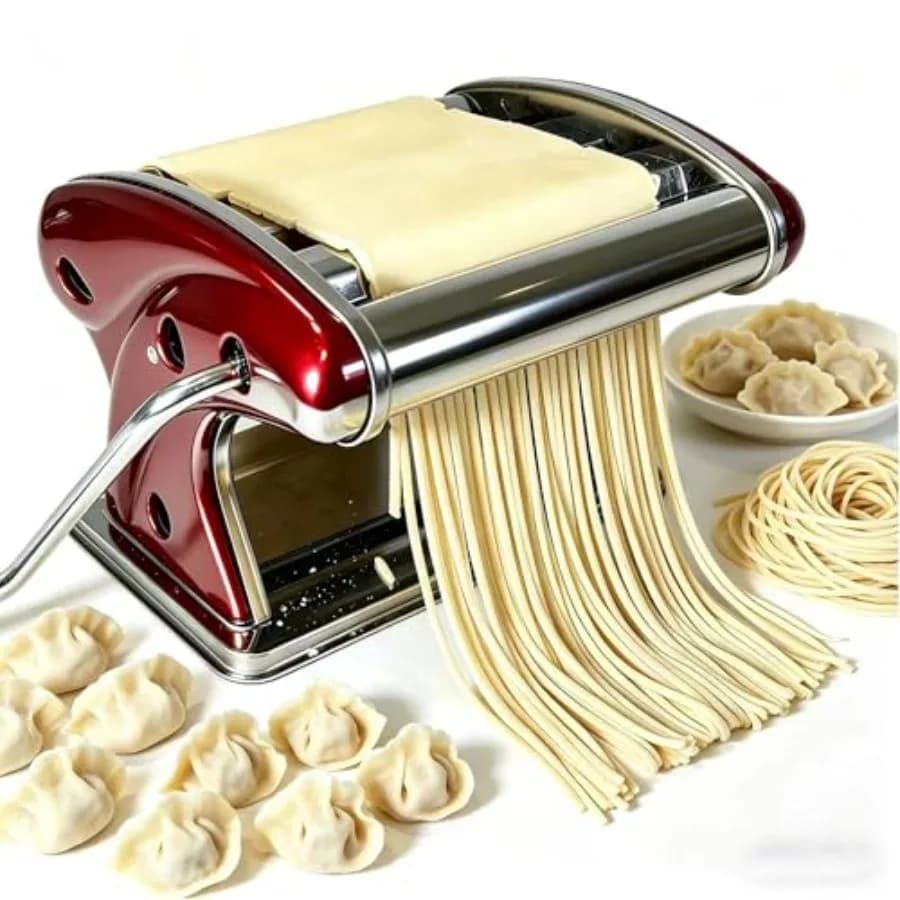LEONEBEB Hand Crank Pasta Maker and Roller 2-in-1 Manual Noodle Machine with Built-in 2mm/4mm Cutters, Adjustable Thickness 0.1