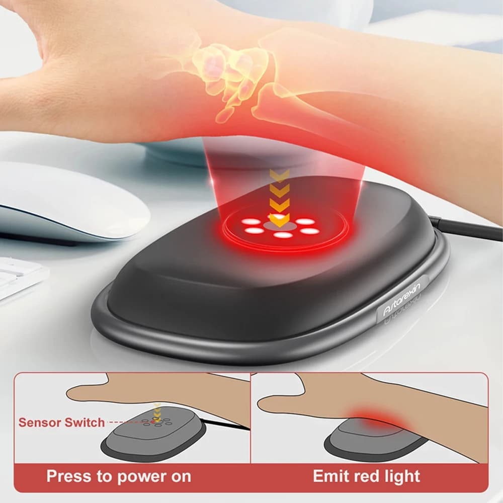 Tappetino per mouse a luce rossa 660nm con poggiapolsi Poggia tastiera Prevenire la tenosinovite Console di gioco da ufficio desktop in silicone antiscivolo