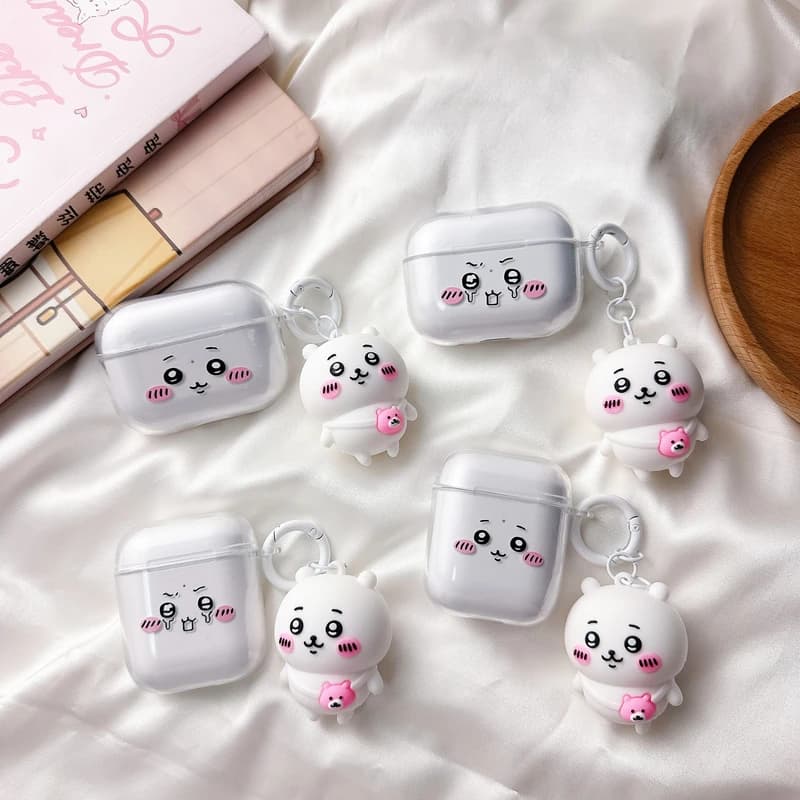 Custodia Protettiva Trasparente per Auricolari Wireless Bluetooth Airpods 1 2 3 4 Pro 2 con Ciondolo, Design Carino a Cartone Animato Chiikawa