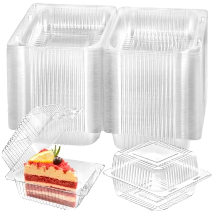 Pack Plastic Clamshell Food Containers, Clear Square Cake Slice Containers with Hinged Lids, Disposable To Go Boxes for Mini Ca