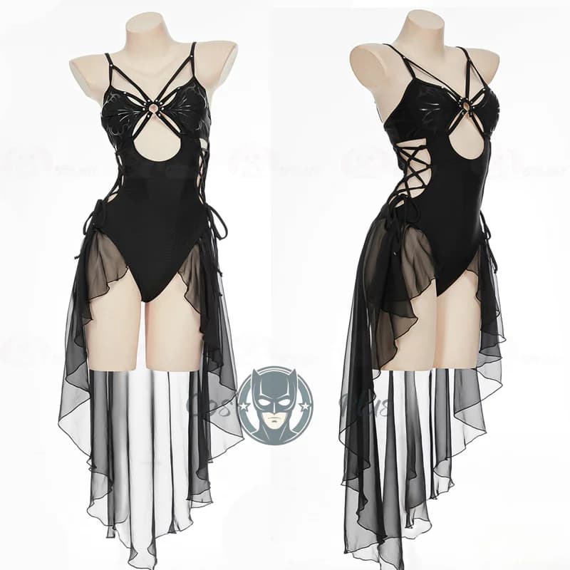 Nuovo costume cosplay abito da farfalla nero costume da bagno gotico nero cavo pipistrello nero costume intero costume da bagno di carnevale di Halloween