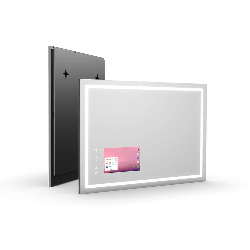 MIRROH.AI Specchio da Bagno Rettangolare Moderno Illuminato con LED, Sistema Operativo Android Integrato, Touch Screen, Bluetooth, WiFi, YouTube