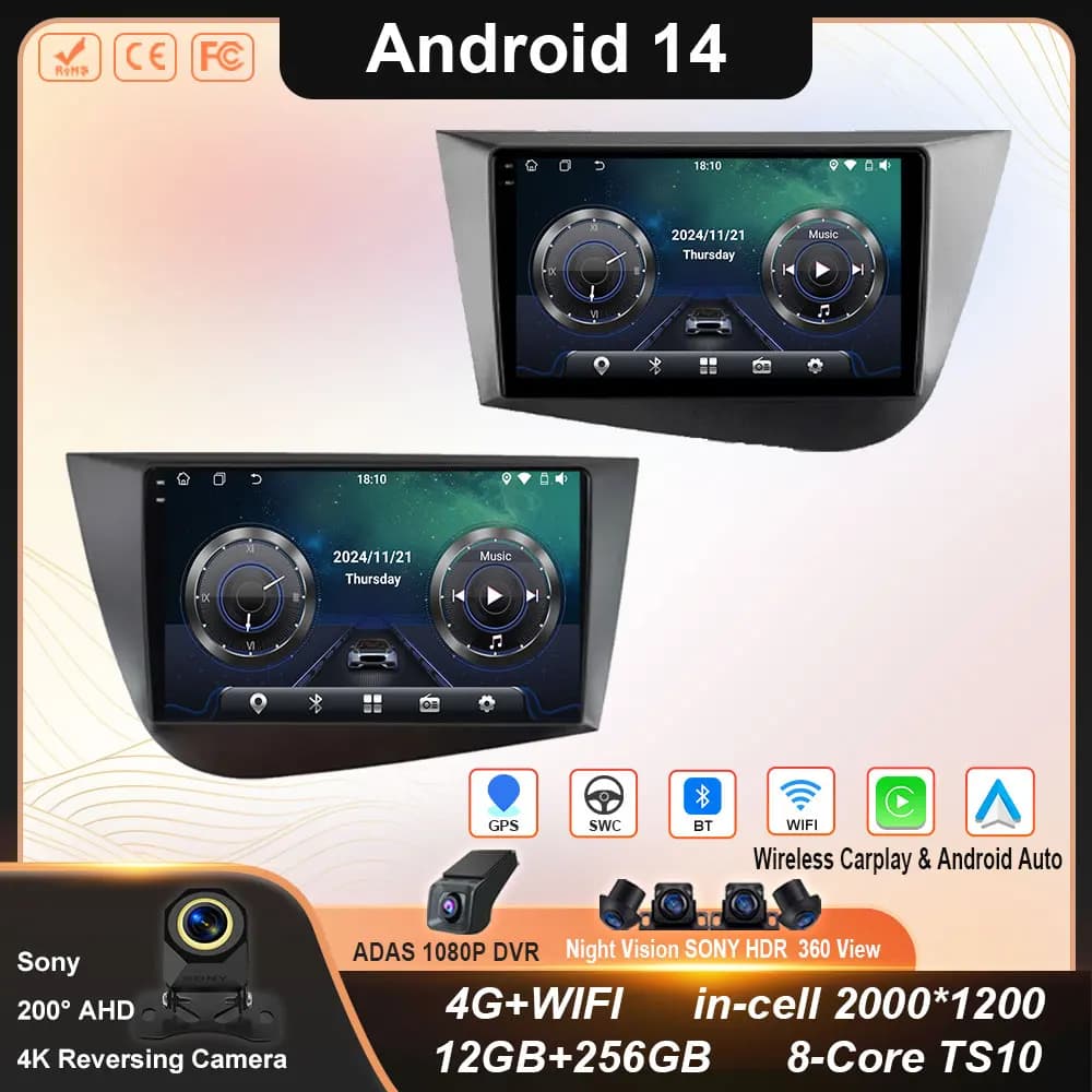 Android 14 Per Seat Leon 2 2005 - 2012 Autoradio Carplay Multimedia Video Player Navigazione stereo GPS WIFI 4G No 2din din dvd