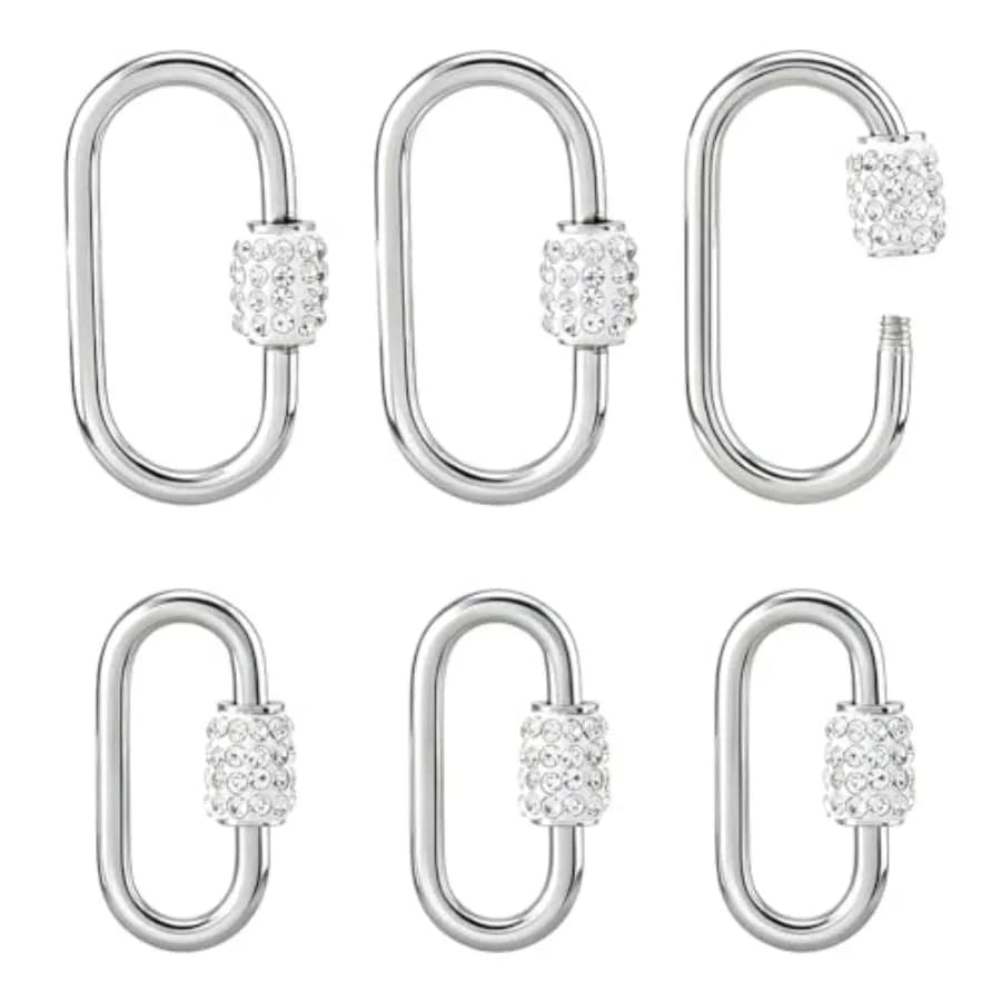 6Pcs 2 Styles Stainless Steel Screw Lock Charms Oval Clasp Necklace Connector Cubic Zirconia Screw Clasps for Jewelry Necklace