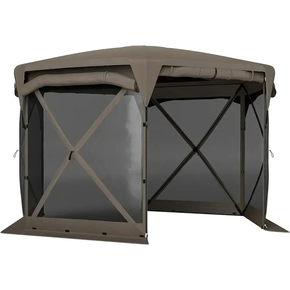 Elevated 11x11ft Gazebo Tent with Removable Roof Cover, 4 Wind Panels, and Carry Bag for Camping, Patio, and Backyard Use in Bro