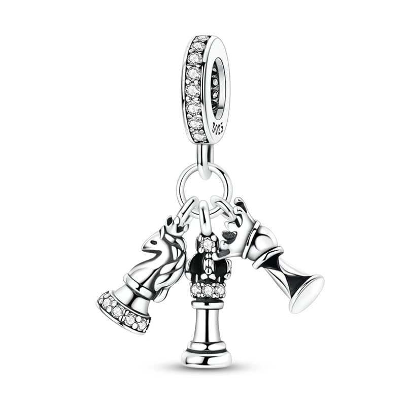Ciondoli a forma di pezzi degli scacchi in argento 925 placcato, compatibili con bracciali charm 925, per gioielli a tema Hobby, Strategia, Saggezza, Sfida, regalo per donne