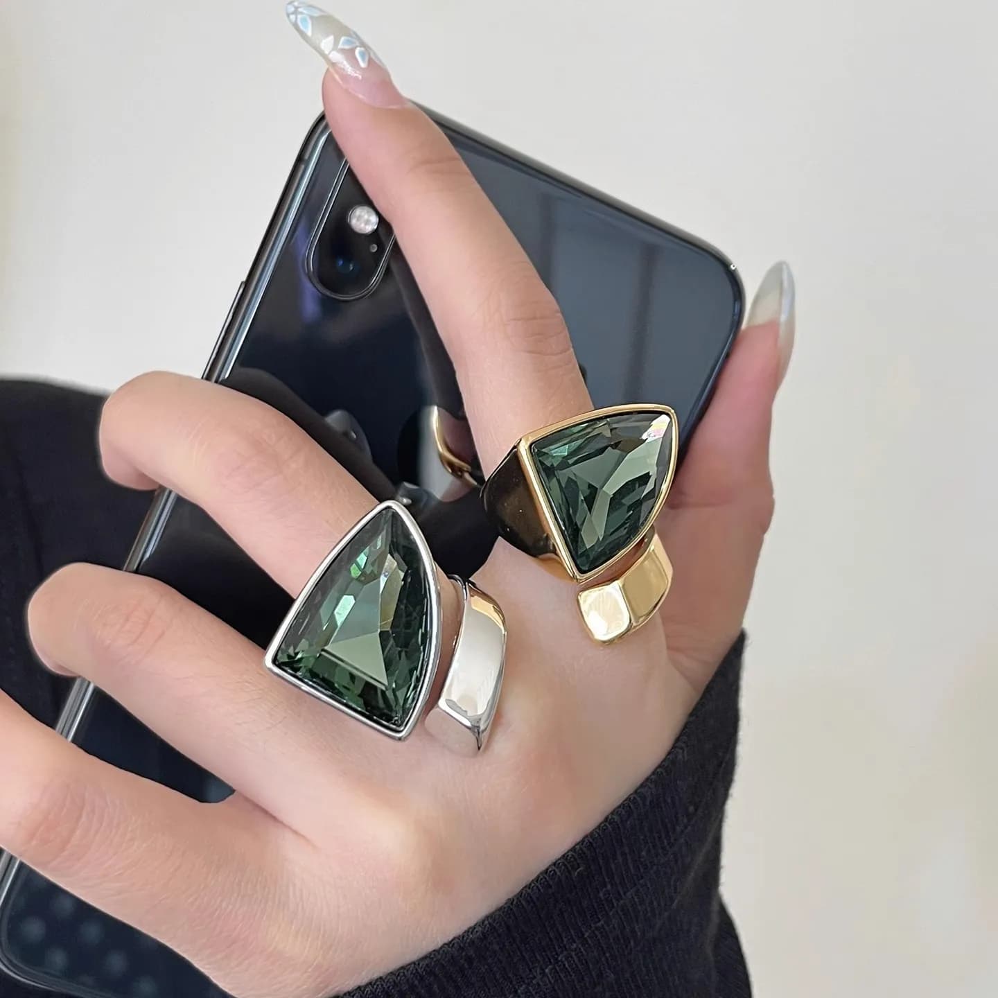 Cobra Open Ring Couple Set Minimalist Design Light Luxury High-End Feel Exaggerated Large Gemstone Unique Finger Ring