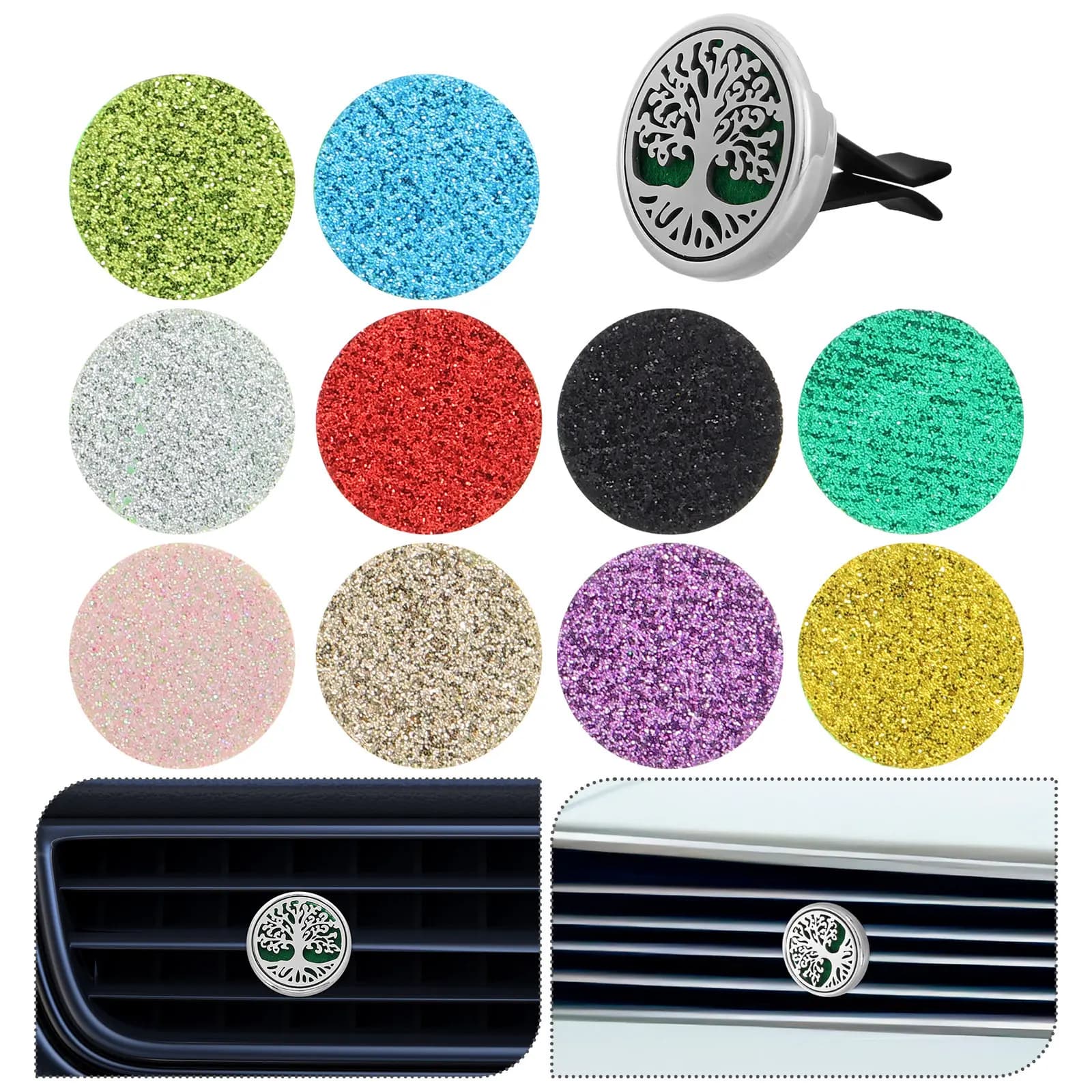 Diffusore per Auto con Clip per Bocchetta d'Aria, Design Albero della Vita Traforato, Elegante Deodorante Ricaricabile per Oli Essenziali per Interni Auto