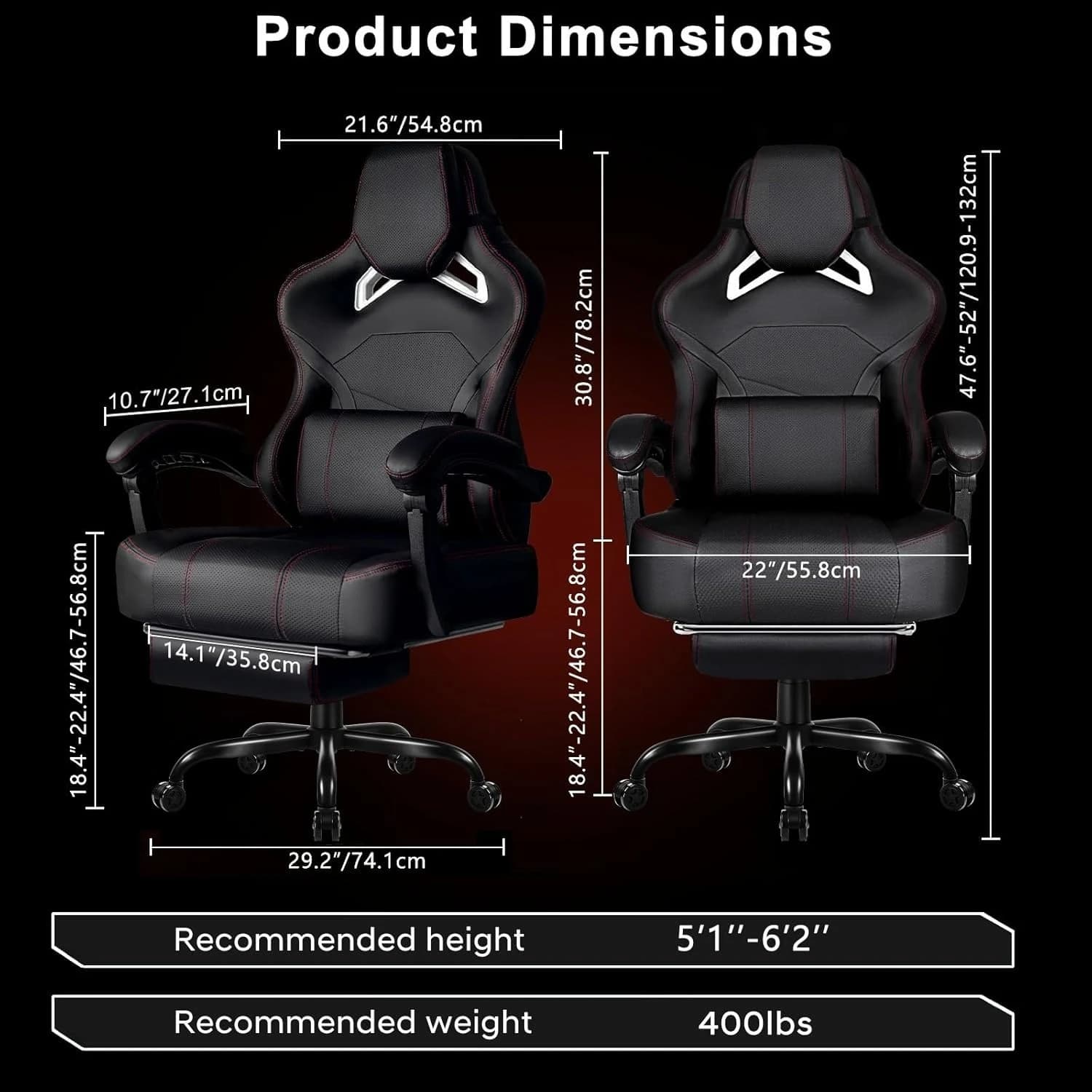 Big and Tall Ergonomic Gaming Chair for Adults, 400lbs Capacity, Oversized Design with Footrest, Customized