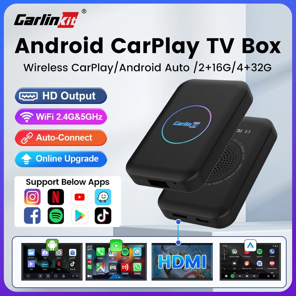 2025 CarlinKit LITE S Android TV Box Wireless Carplay Android Auto Per Youtube Netflix IPTV Uscita HD 5G WIFI Plug And Play GPS