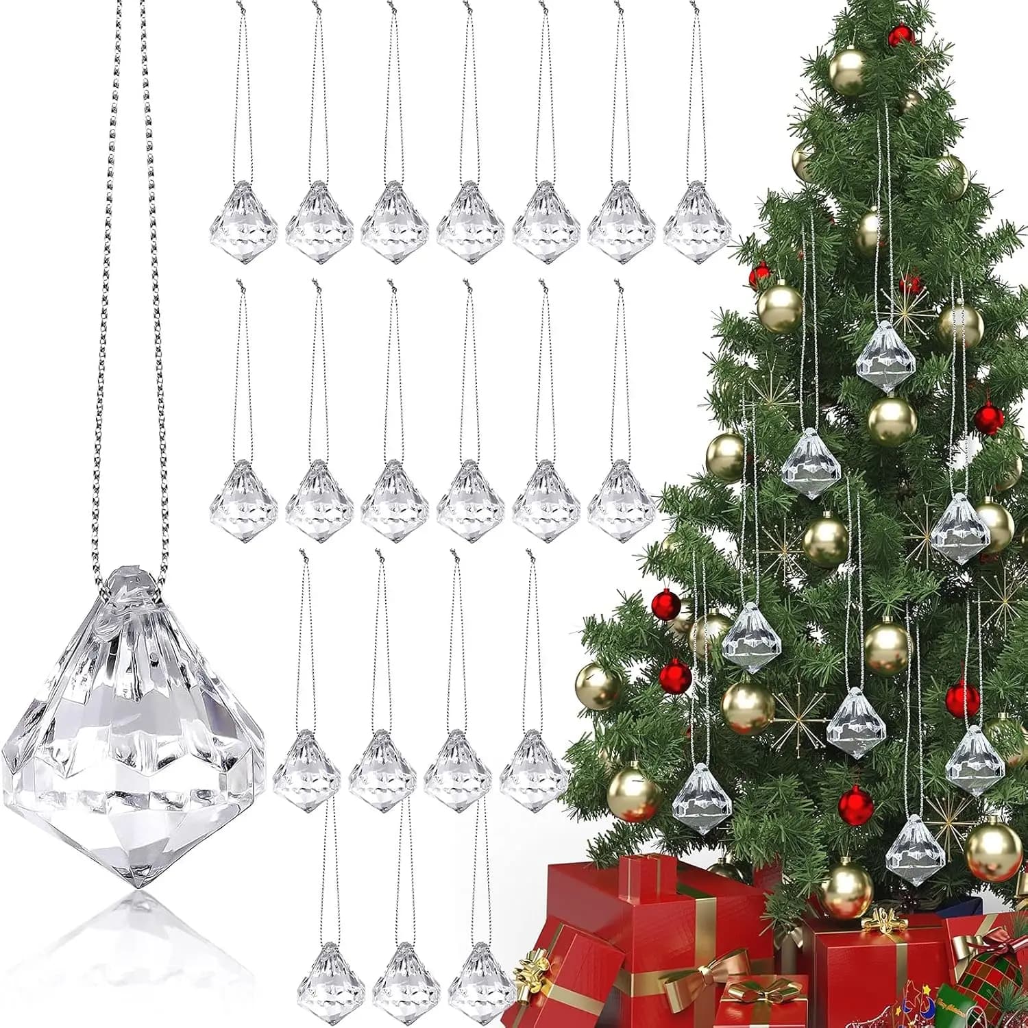 1 pz sfera di cristallo albero di natale pendenti pendenti in acrilico trasparente ornamenti di diamanti festa di nozze capodanno albero di natale Decor