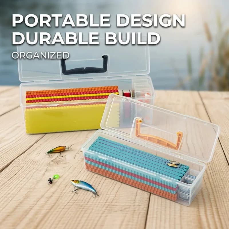 Scatola Portatile per Conservazione Ami da Pesca, Organizzatore Trasparente in Plastica con Avvolgilenza per Attrezzatura da Pesca all'Aperto