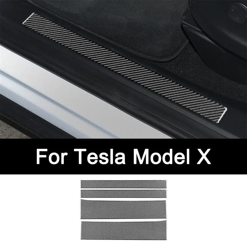 Per Tesla Model X, strisce per davanzale della porta in fibra di carbonio premium Adesivo per pedale di benvenuto Accessori per la modifica degli interni Aggiornamento di lusso