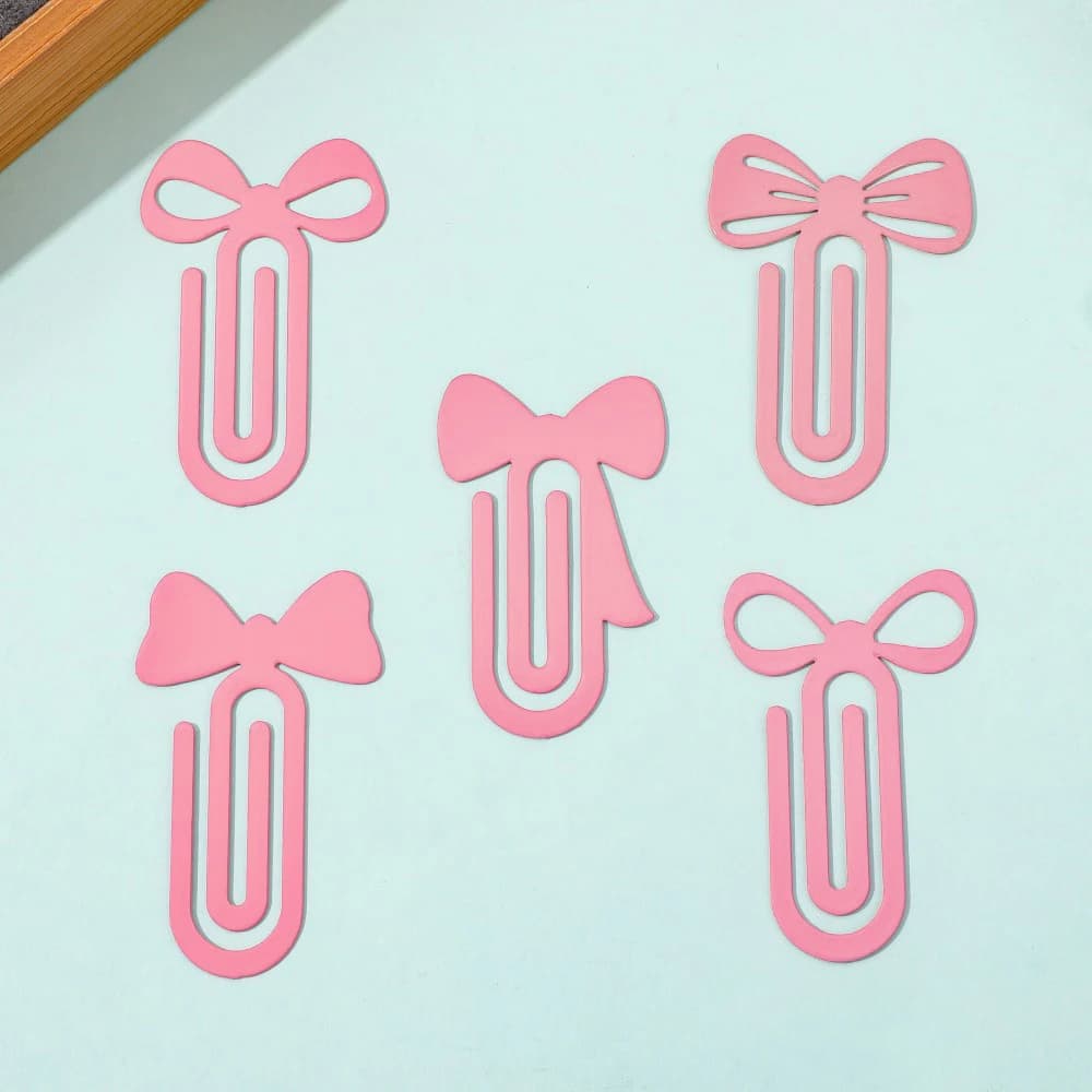 Segnalibro con clip laterale con fiocco in ferro e metallo con fiocco grande da 5 pezzi, graffetta per sublimazione rosa, graffetta per decorazione carina per insegnante.