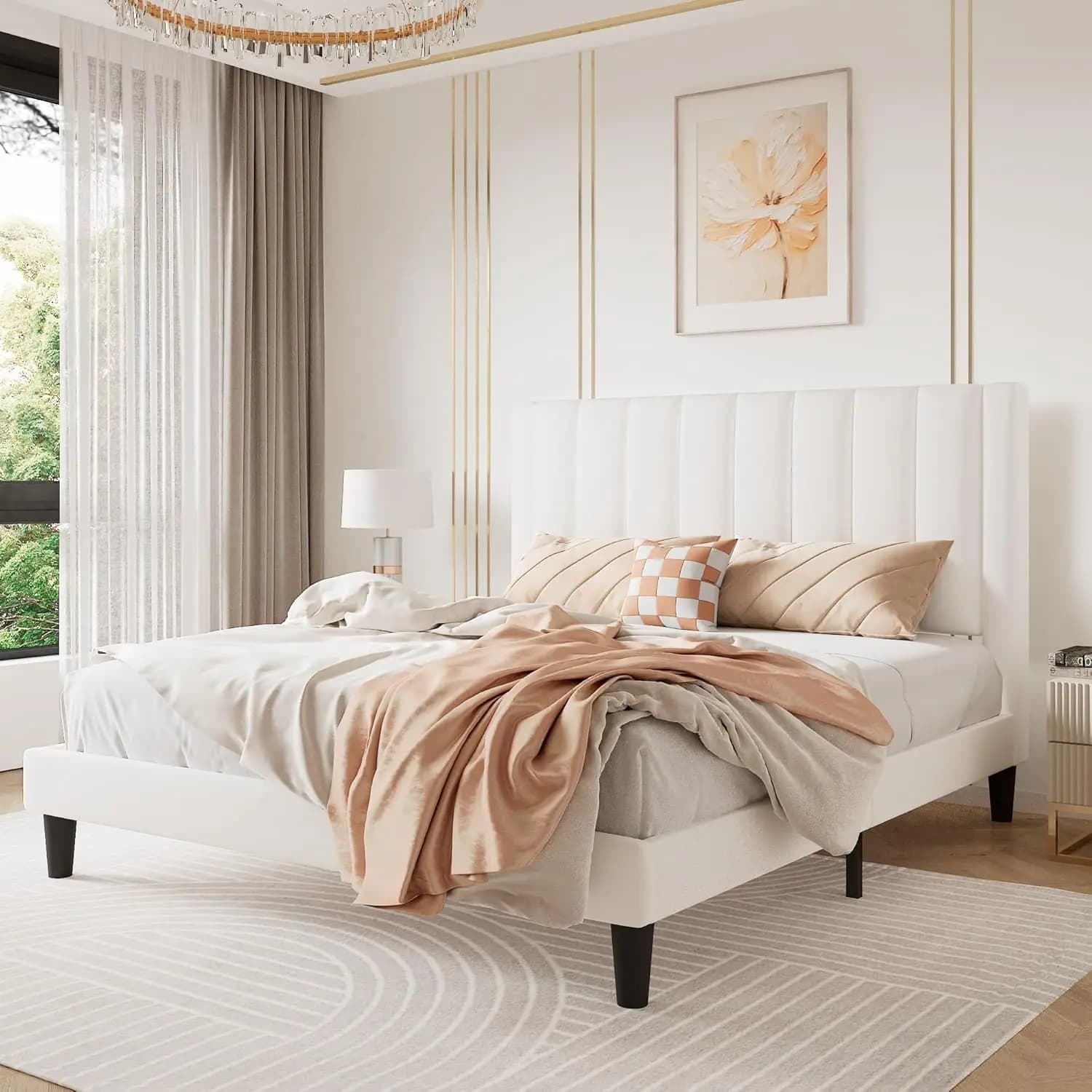 Structure Double bed/Table bed upholstered in Velvet with Headboard/Robust Support for Wooden slats/Base for Mattress/Senza Box