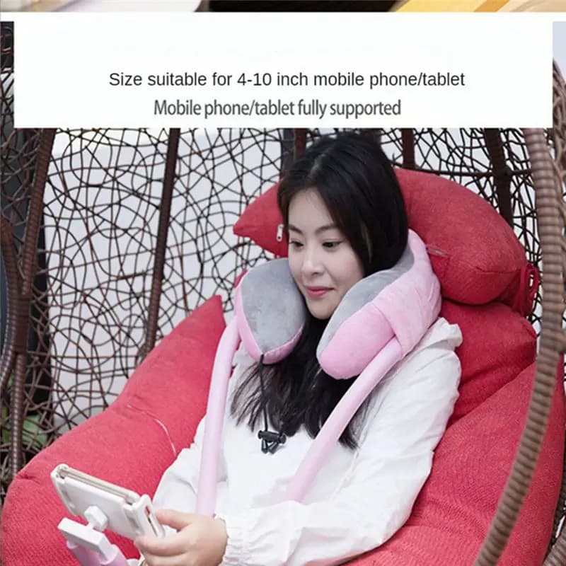 & AT27 Phone Neck Pillow Holder for Plane Travel Adjustable Cell Phone Stand with 360 Flexible Tablet Arm Pillow,Light Blue