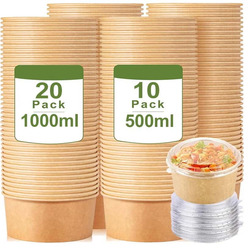 10/20pcs Scatola per il pranzo usa e getta Scatola per il pranzo Kraft Ciotole per insalata di frutta Imballaggio per fast food Contenitori per alimenti con coperchio per il campeggio della festa