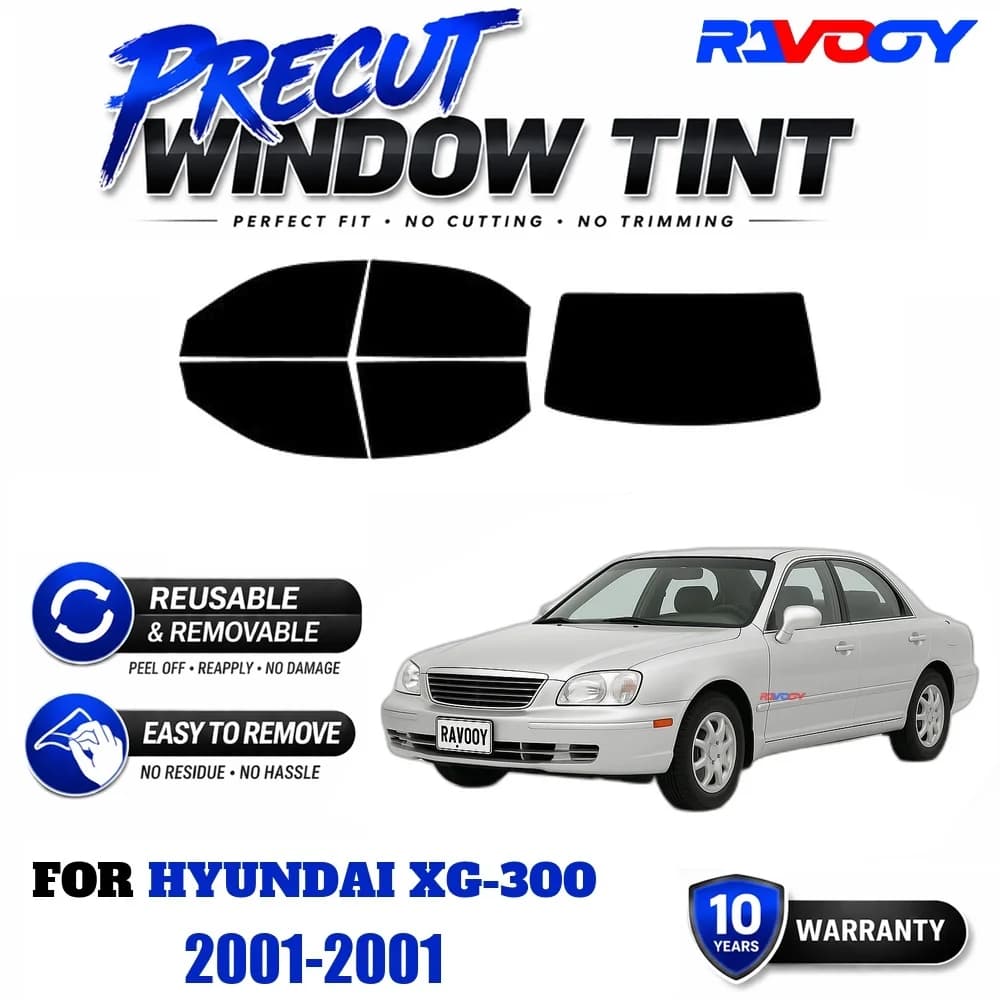 RAVOOY Precut Window Tint, Reusable Removable EPU Film, Custom Fit for Hyundai XG-300 2001, UV Heat Protection
