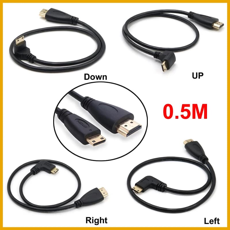 0.5M Up Down Right Left Angle Mini HDMI-compatible To HDTV Male Cable Connector V1.4 For projector Video Camera LCD Monitor