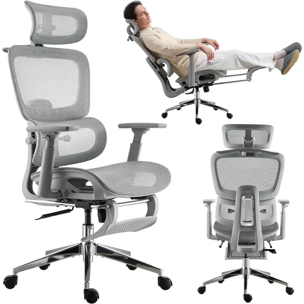 Sedia da ufficio ergonomica in rete con poggiapiedi, sedia da gaming in rete con schienale alto e supporto lombare, poggiatesta e braccioli regolabili per ufficio o casa