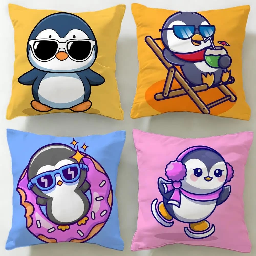 Federa per cuscino con simpatico pinguino dei cartoni animati classici, morbida e facile da lavare – versatile per divano, letto, viaggi e ufficio