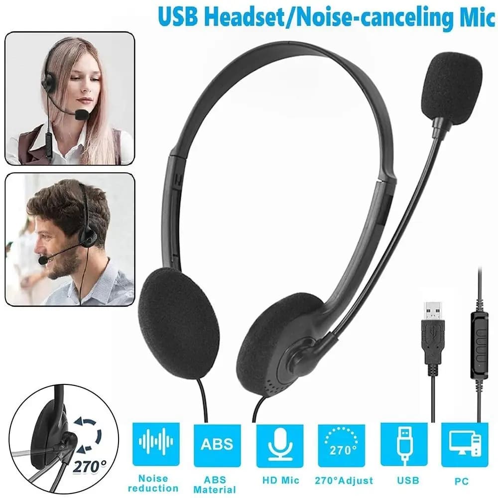 With Microphone USB Computer Headphone Stereo Sound Noise Cancelling Wired Headset Earpiece Wire Control Gaming Headset