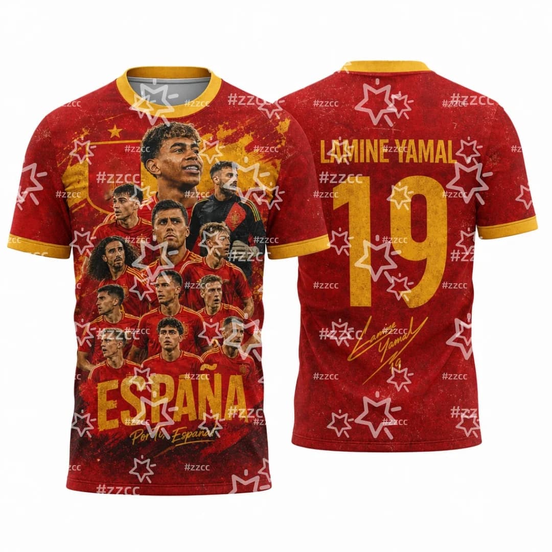 2026 Spagna Yamal N. Maglia da Calcio 19 per Partite e Allenamenti, Kit Sportivo Estivo, T-Shirt da Uomo, Abbigliamento per Bambini, Maglietta Y2k da Donna