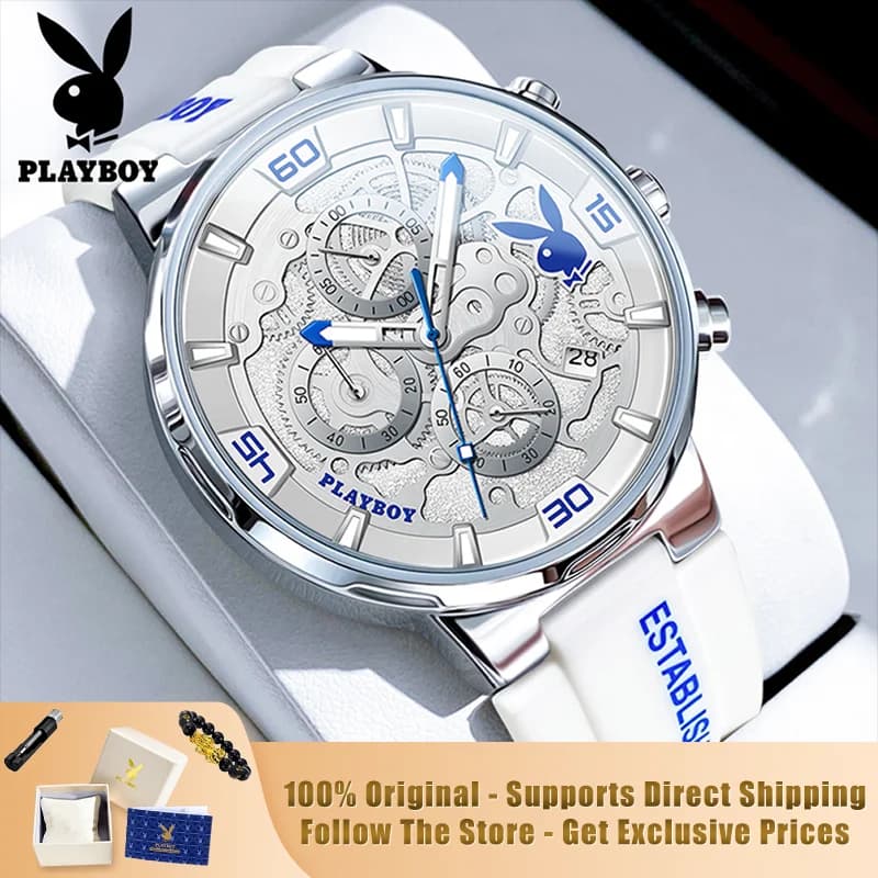 PLAYBOY 3063 Orologi originali e autentici di marca per uomo, confezione regalo di lusso, cinturino in silicone, orologio da uomo al quarzo alla moda