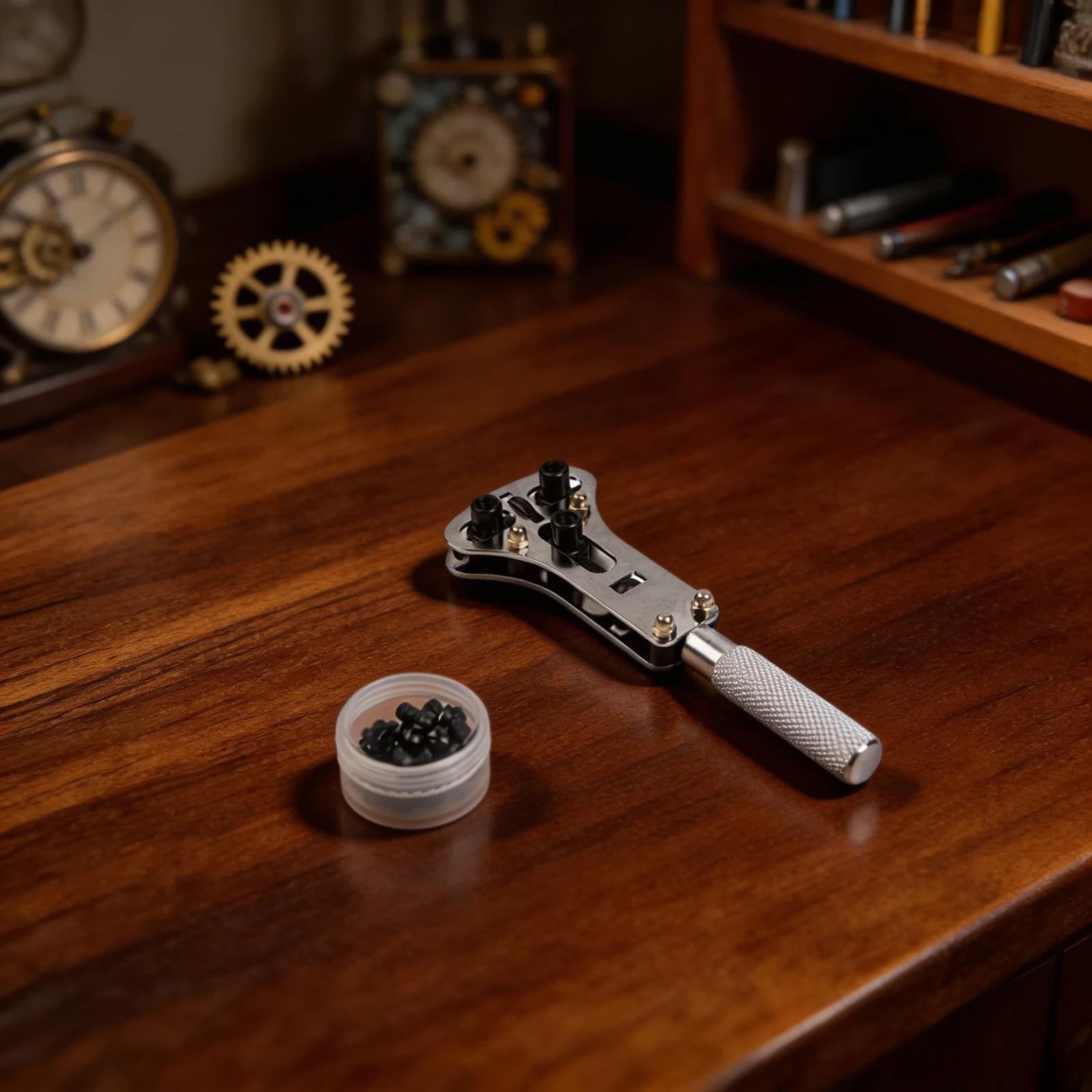 Set di Strumenti per Riparazione Orologi con Apri-Cassa a Tre Griffe Regolabile e Parti di Ricambio per Manutenzione Orologi a Vite Manuale