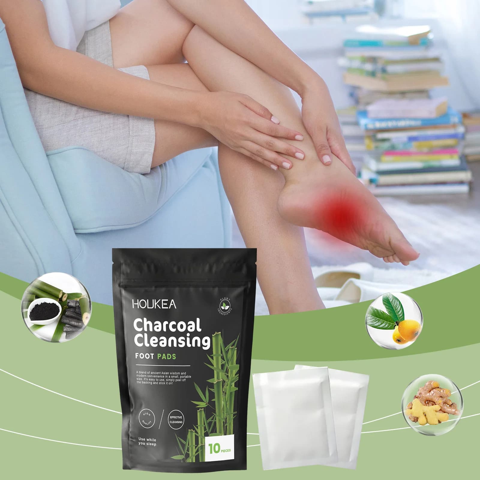 Houkea Bamboo Charcoal Foot Patches Daily Gently Cleanses the Body to Promote Health and Sleep Bamboo Charcoal Care Foot Patches