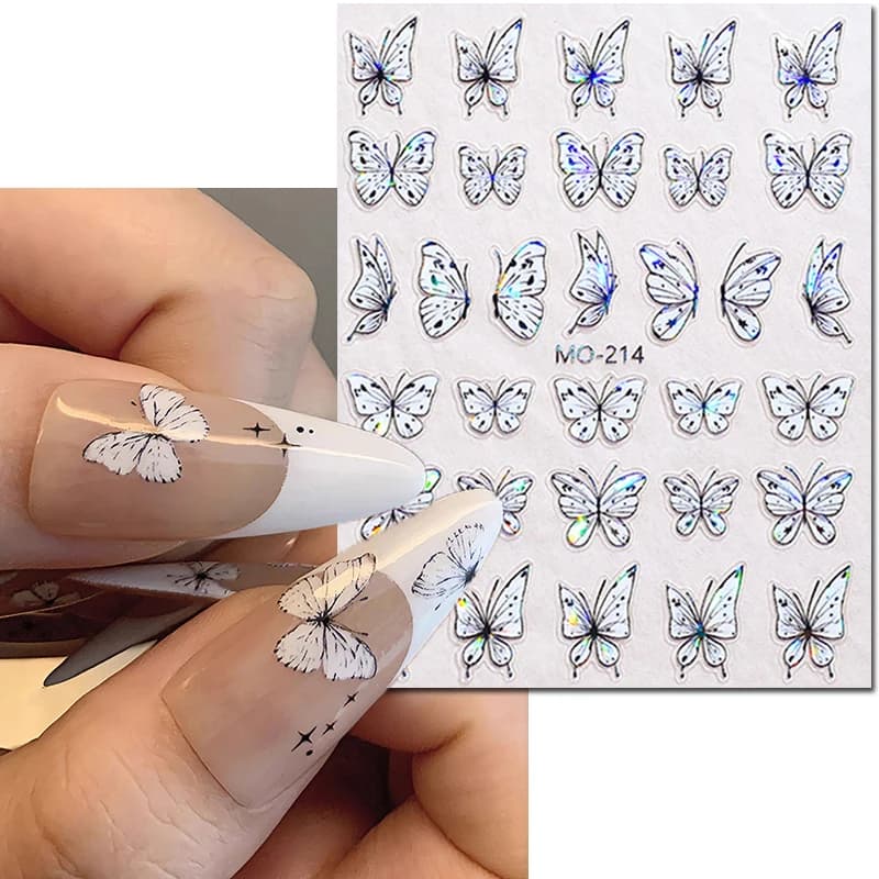 5d Embossed Elegant White Butterflys Nail Art Decals Stickers For Nails Art Manicures Tips Decorations