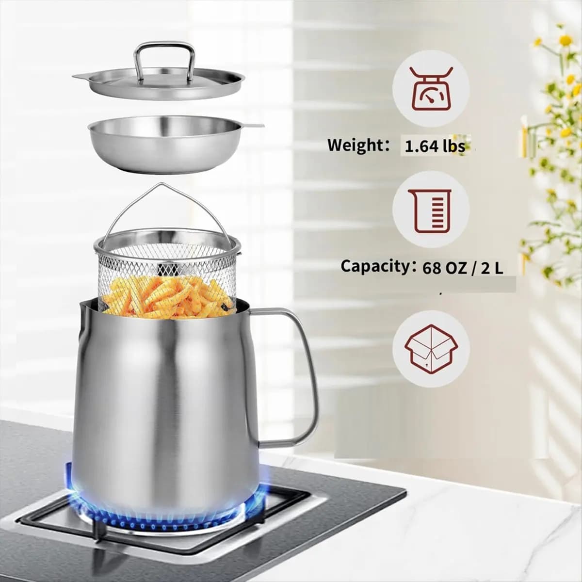 2026 Trend Stainless Steel Fry Kitchen Pot 2L Kitchen Fryer Pan Large Capacity Multifunctional Oil Filter Tank Deep Frying Pot
