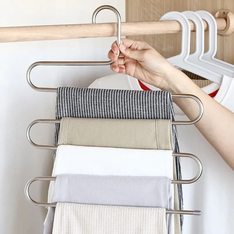 Portapantaloni in acciaio inossidabile da 1 pezzo Portapantaloni multistrato antiscivolo a forma di S Portapantaloni per guardaroba