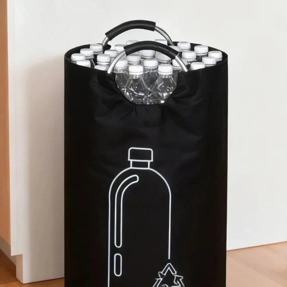 Large Capacity Beverage Bottle Recycling Bag, Foldable Storage Basket with Aluminum Handle for Home Waste Collection
