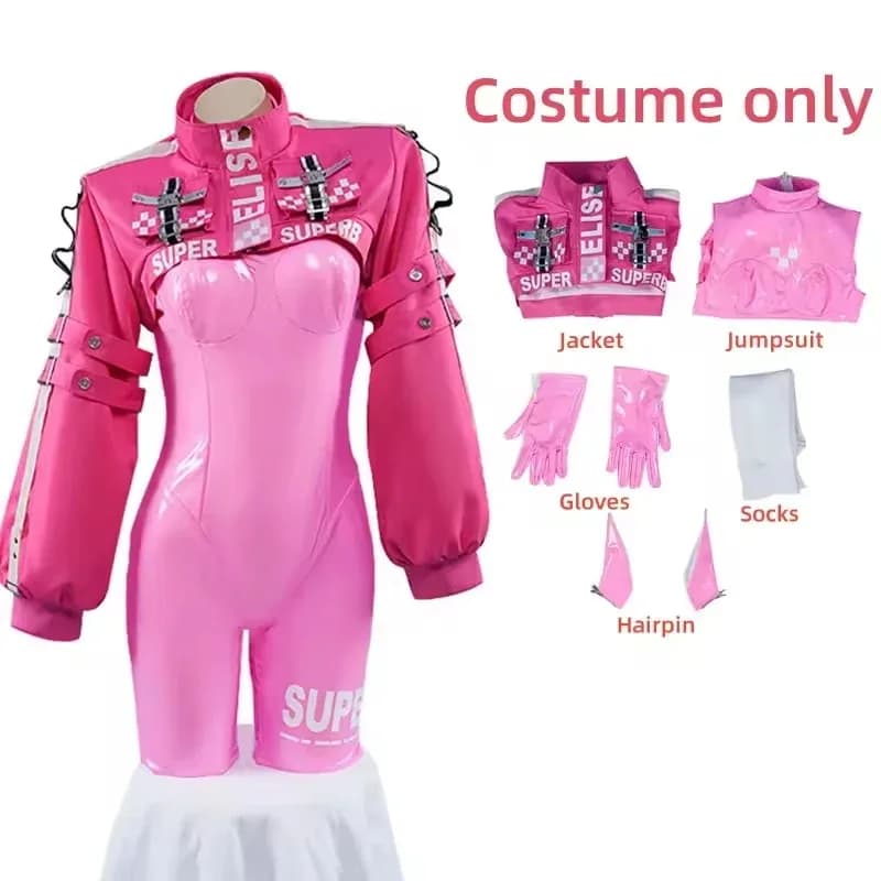 Nikki Alice Body con guanti per le orecchie Parrucca Cosplay Giacca in lattice per gatti per donna Costume di Halloween;2,c'4,h.