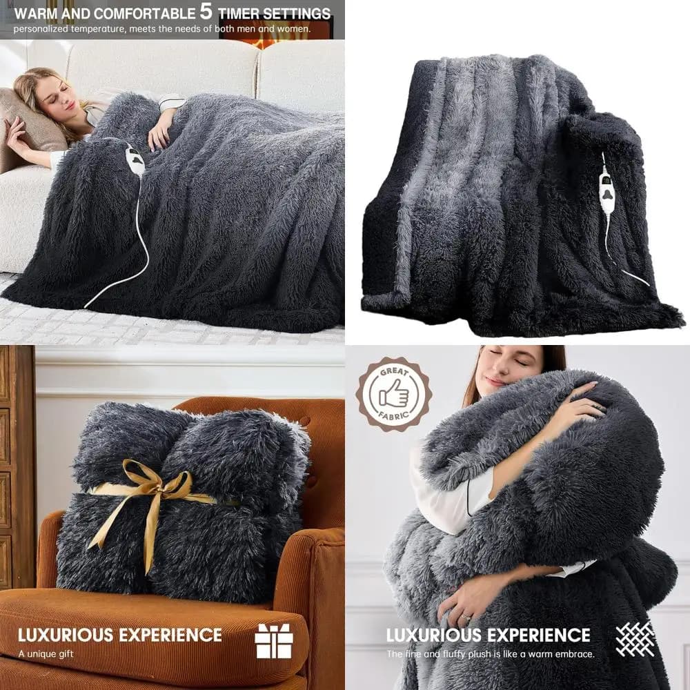 Coperta Sherpa riscaldata Twin Size - 10 opzioni di calore e 5 volte, regalo invernale ideale per donne e nonne, 62x84 Nero notte