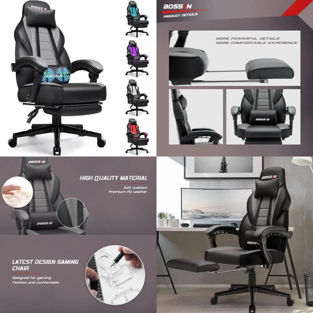 Ergonomic chair for massages with footrest, lumbar support, high back cushion for large comfort